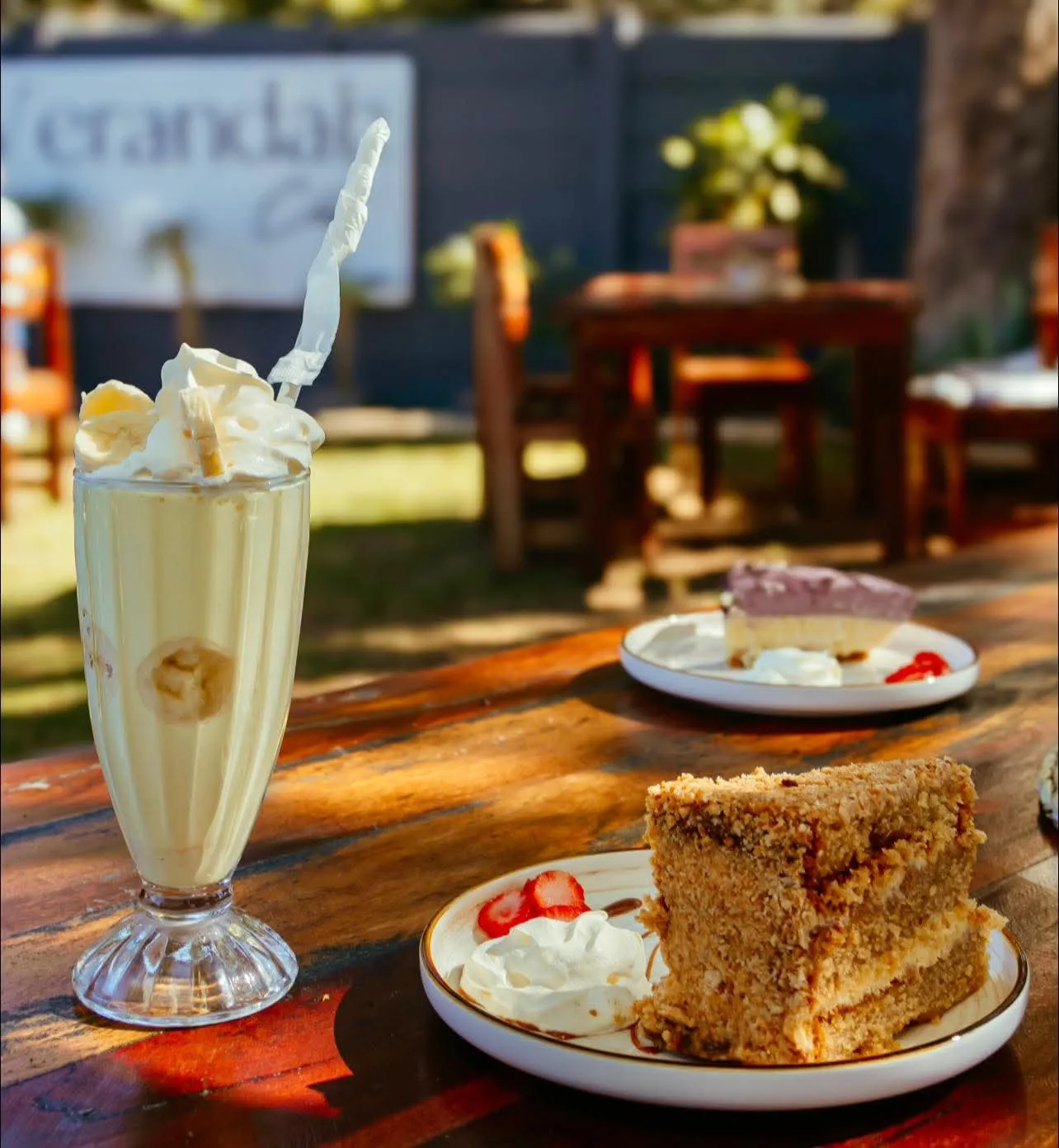 Milkshake with carrot cake slice