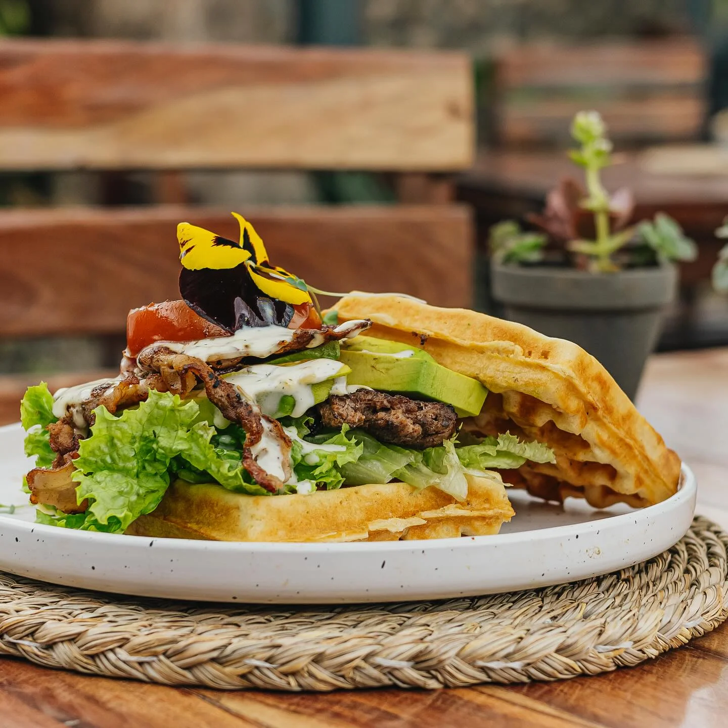 Creative waffle burger creation